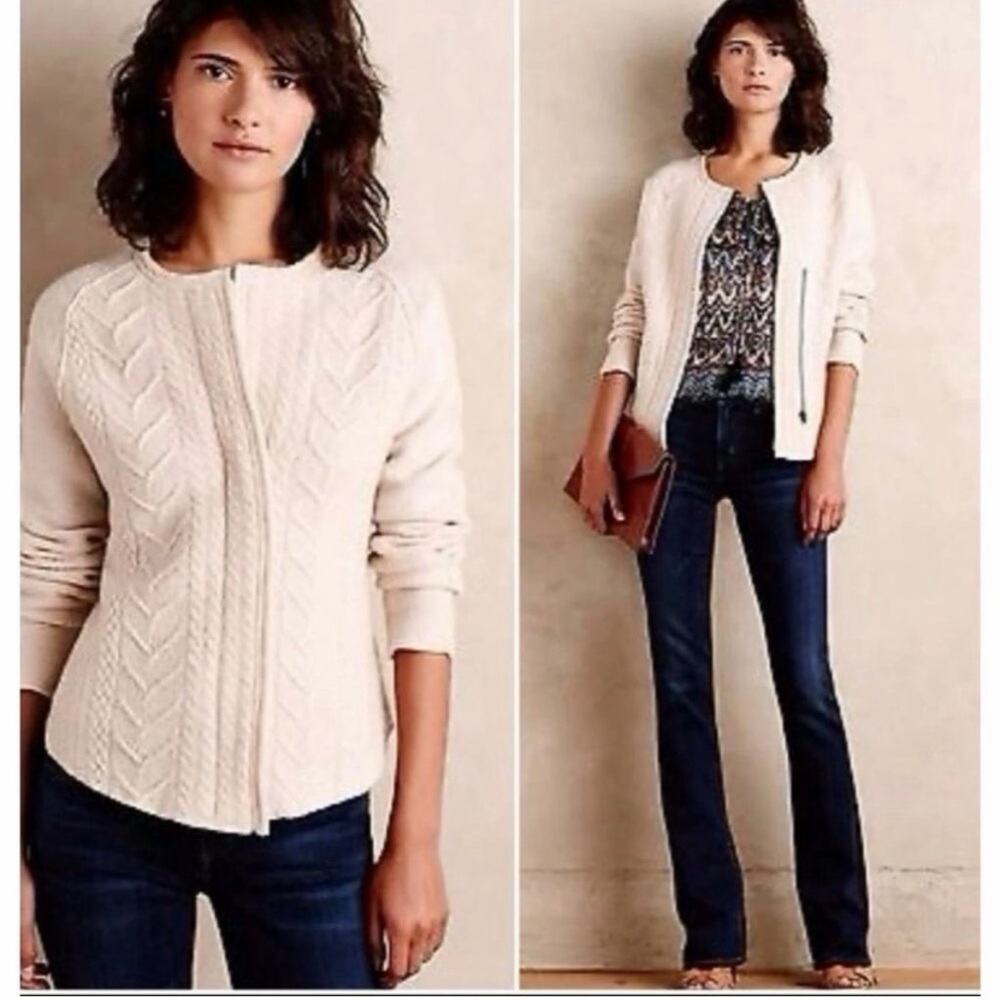 Anthropologie Knitted and Knotted zip wool sweater
